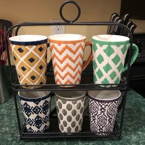 Six coffee cups with stand